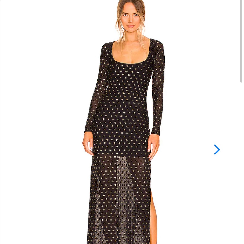 Lovers and Friends Black and Gold Sparkle Goldie Gown Maxi Dress Medium